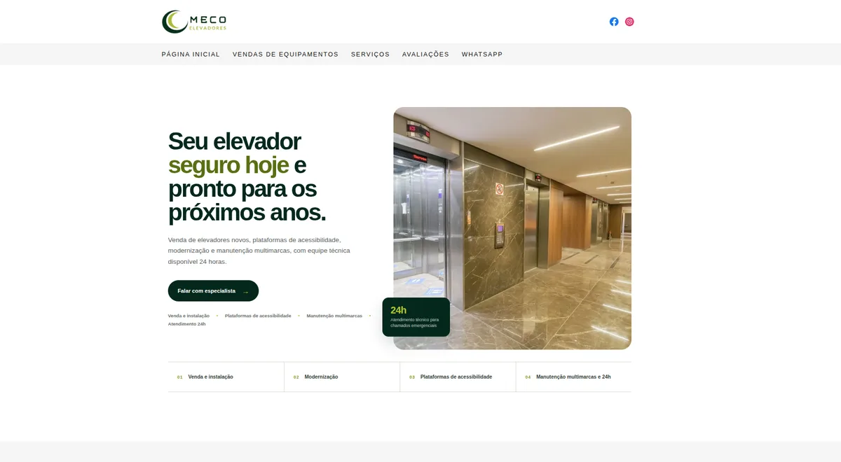Tela do projeto Meco Elevadores